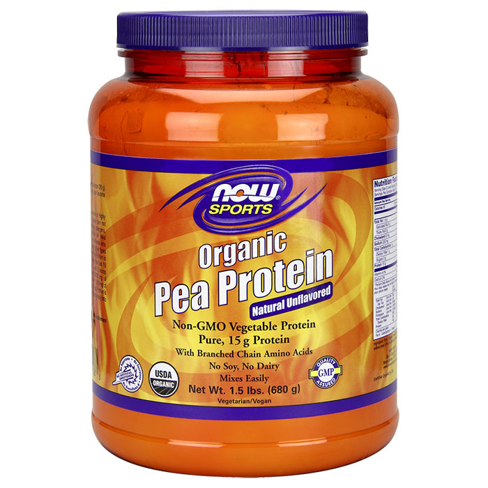 NOW Foods Pea Protein Organic, Natural Unflavored, 1.5 lb, NOW Foods