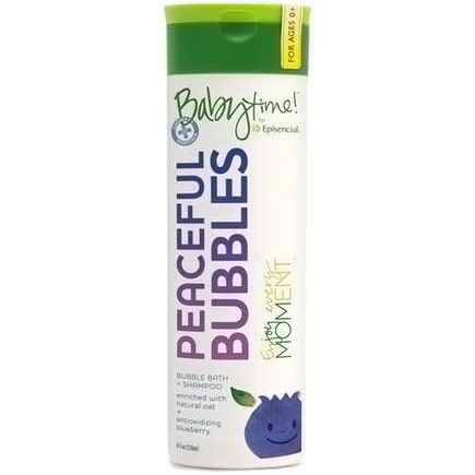 Babytime by Episencial Peaceful Bubbles Bubble Bath Shampoo & Wash, 8 oz, Babytime by Episencial