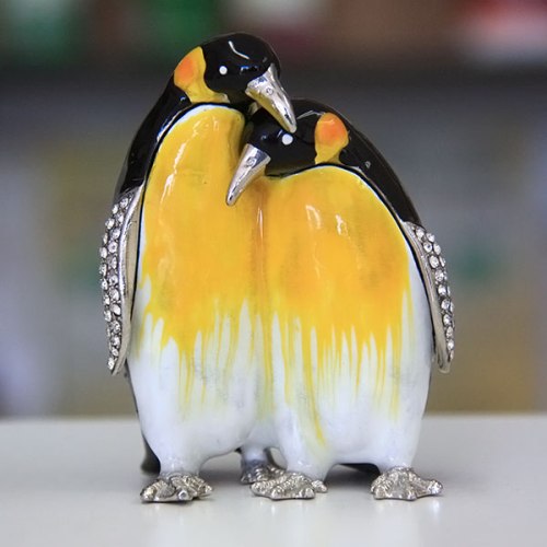 Jewelry Gift Box Penguin Couple Gilt Jewelry Gift Box with Fine Crystals