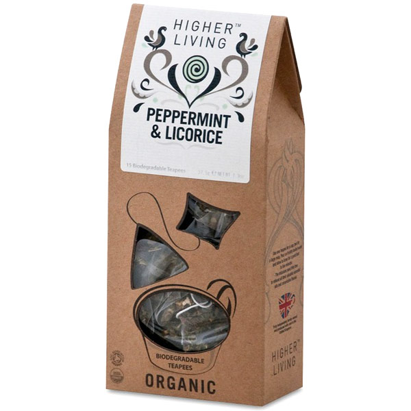 Higher Living Teas Organic Peppermint & Licorice Tea, 15 Biodegradable Teapees, Higher Living