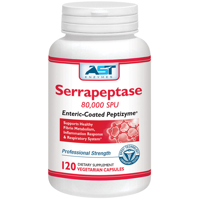 AST Enzymes Peptizyme-SP, Serrapeptase 80,000 SU, 120 Capsules, AST Enzymes