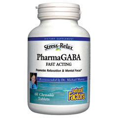 Natural Factors Stress Relax PharmaGABA Chewable GABA, 60 Tablets, Natural Factors