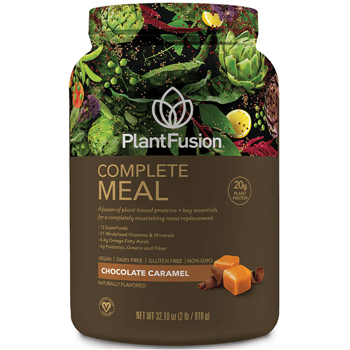 PlantFusion Phood Shake - Chocolate Caramel, Plant-Based Whole Food Meal Shake Powder, 31.8 oz, PlantFusion