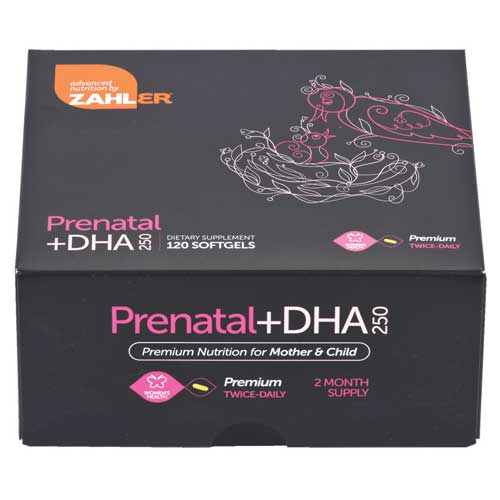 Zahler Prenatal + DHA 250 mg, Premium Twice Daily, 120 Softgels, Zahler