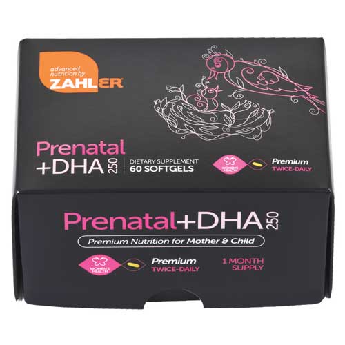 Zahler Prenatal + DHA 250 mg, Premium Twice Daily, 60 Softgels, Zahler