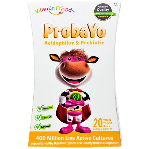 Vitamin Friends ProbaYo Gummies, Acidophilus & Prebiotic, Vanilla Yogurt, 20 Bears, Vitamin Friends