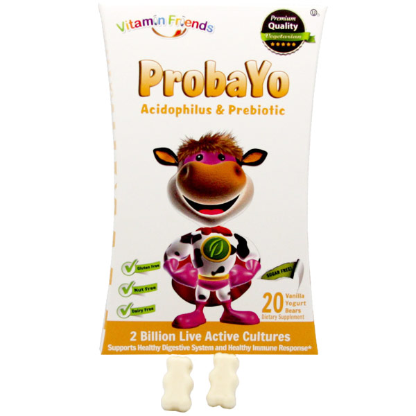 Vitamin Friends ProbaYo Sugar Free Gummies, Acidophilus & Prebiotic, Vanilla Yogurt, 20 Bears, Vitamin Friends