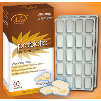 Dulce Nutritionals Probiotic + Prebiotic Fiber, White Chocolate Flavor, 40 Chewables, Dulce Nutritionals