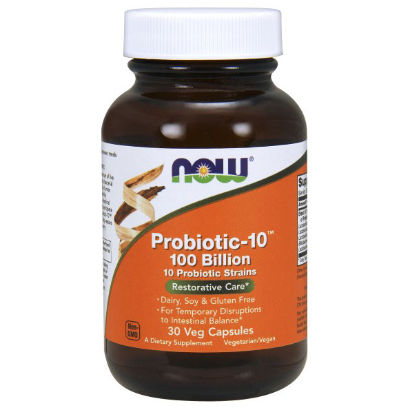 NOW Foods Probiotic-10, 100 Billion, 10 Strains of Probiotic Bacteria, 30 Vegetarian Capsules, NOW Foods