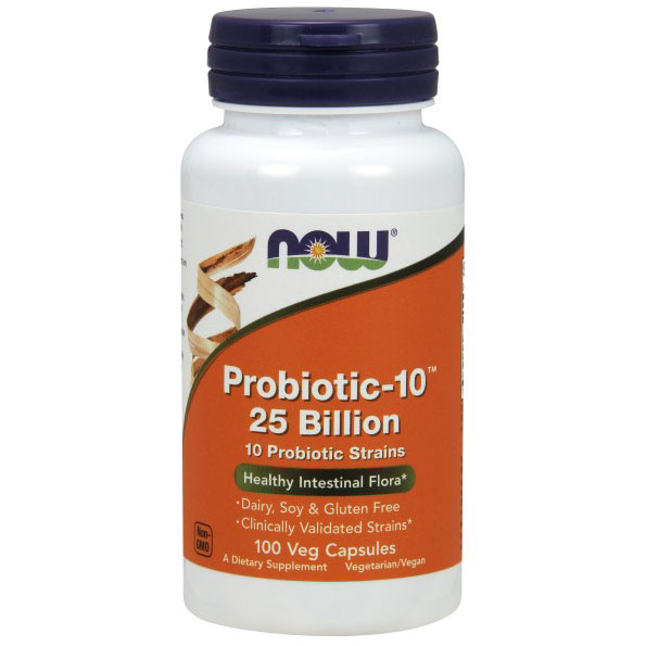 NOW Foods Probiotic-10, 25 Billion, Healthy Intestinal Flora, 100 Vegetarian Capsules, NOW Foods
