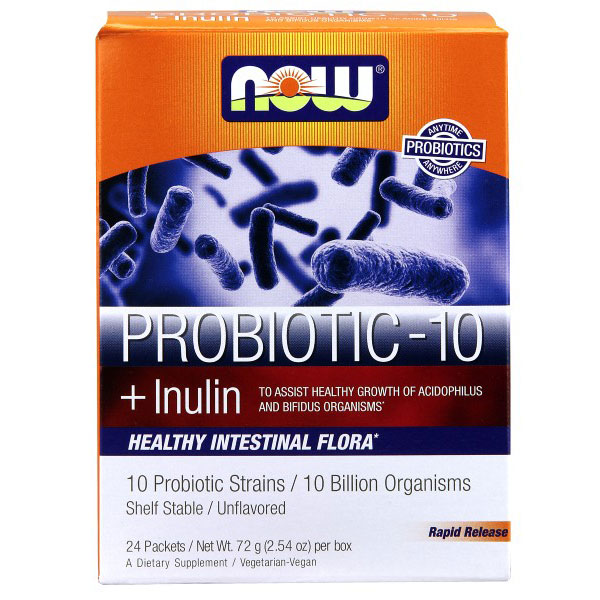 NOW Foods Probiotic-10 Powder Sticks, 10 Probiotic Strains, 24 Packets