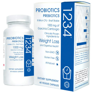 Creative Bioscience Probiotic Prebiotics 1234 with Garcinia Cambogia 1000 mg, 60 Veggie Capsules, Creative Bioscience