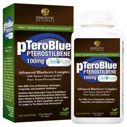 Genceutic Naturals PTeroblue Pterostilbene 100 mg, Blueberry Complex, 60 Veggie Capsules, Genceutic Naturals