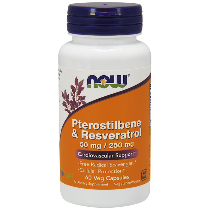 NOW Foods Pterostilbene & Resveratrol 50 mg/250 mg, 60 Vegetarian Capsules, NOW Foods