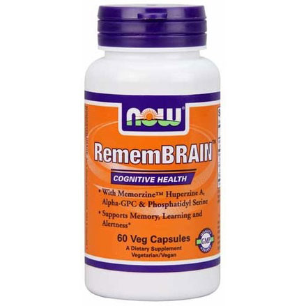 NOW Foods RememBRAIN, With Huperzine A, Alpha-GPC & Phosphatidyl Serine, 60 Veg Capsules, NOW Foods