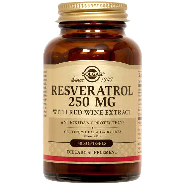 Solgar Resveratrol 250 mg with Red Wine Extract, 30 Softgels, Solgar