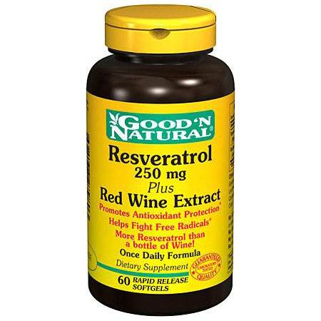 Good 'N Natural Resveratrol 250 mg Plus Red Wine Extract, 60 Softgels, Good 'N Natural