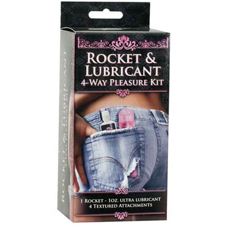 Doc Johnson Rocket & Lubricant 4-Way Pleasure Kit, Pink, Doc Johnson