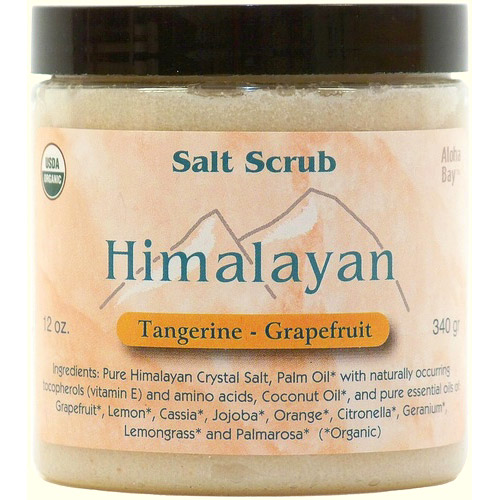 Aloha Bay Organic Himalayan Salt Body Scrub, Tangerine - Grapefruit, 12 oz, Aloha Bay