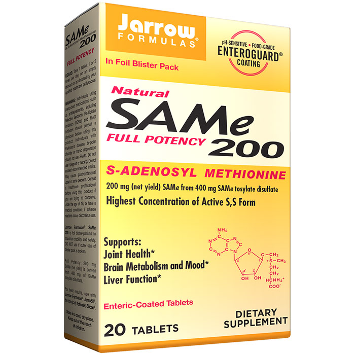 Jarrow Formulas SAM-e 200 mg, 20 Enteric-Coated tabs, Jarrow Formulas