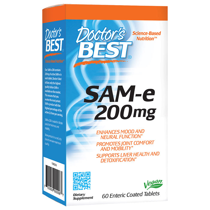 Doctor's Best SAM-e 200 mg (SAMe 200), 60 Enteric Coated Tablets, Doctor's Best