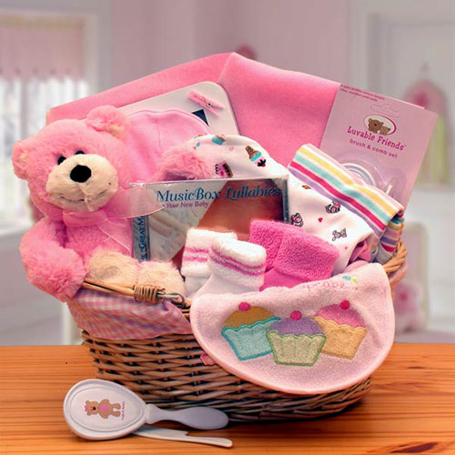 Elegant Gift Baskets Online Simply The Baby Basics New Baby Gift Basket, Pink, Elegant Gift Baskets Online