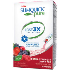 SlimQuick Laboratories SlimQuick Pure Extra Strength Drink Mix, Mixed Berries Flavor, Weight Loss for Women, 26 Packets