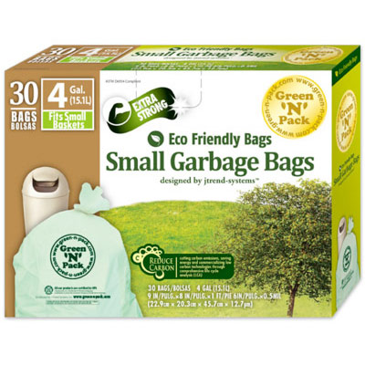 Green'N'Pack Eco Friendly Bags Small Garbage Bags, 4 Gallon, 30 Count/Box, Green'N'Pack Eco Friendly Bags