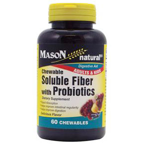 Mason Natural Soluble Fiber with Probiotics Chewable Tablets, 60 Chewables, Mason Natural