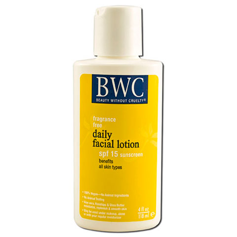Beauty Without Cruelty Daily Facial Lotion, SPF 15 Sunscreen, Fragrance Free, 4 oz, Beauty Without Cruelty