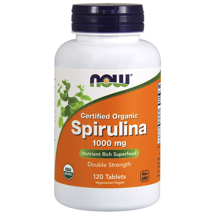 NOW Foods Spirulina 1000 mg Organic, 120 Tablets, NOW Foods