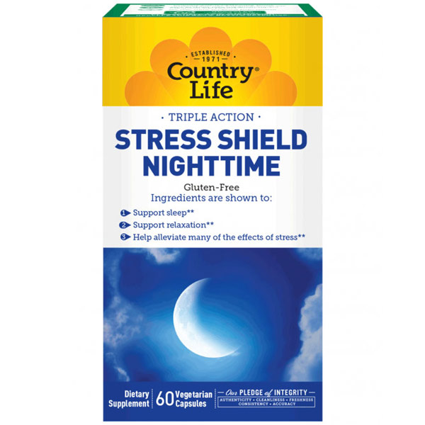 Country Life Stress Shield Nighttime, 60 Vegetarian Capsules, Country Life