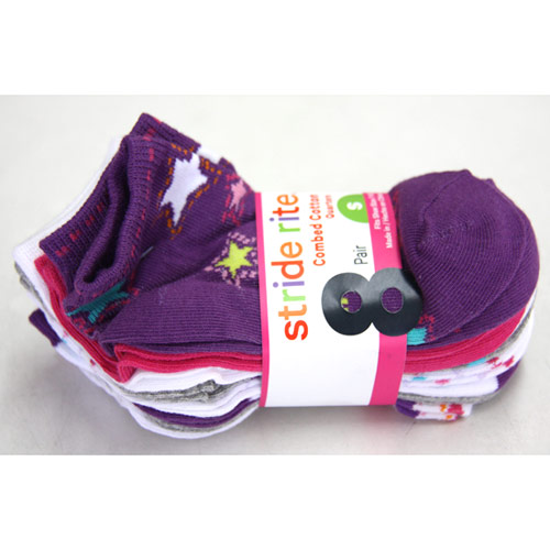Stride Rite Stride Rite Girls Combed Cotton Quarters Socks, Size S, 8 Pair