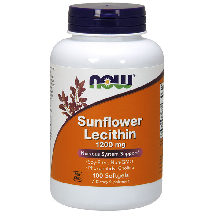 NOW Foods Sunflower Lecithin 1200 mg Soy-Free, Non-GMO, 100 Softgels, NOW Foods
