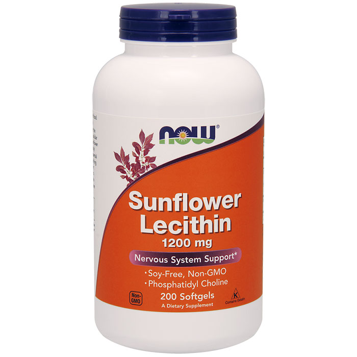 NOW Foods Sunflower Lecithin 1200 mg Soy-Free, Non-GMO, 200 Softgels, NOW Foods