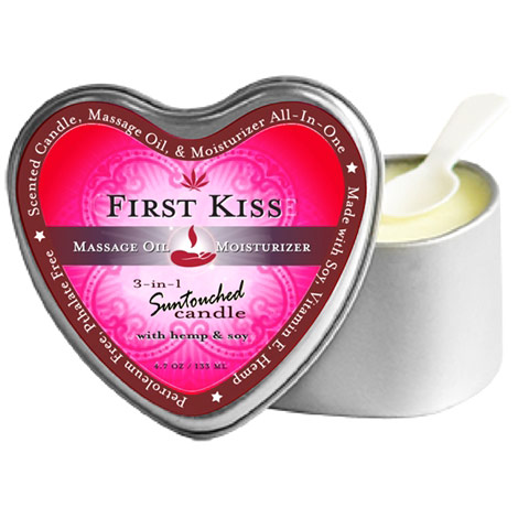 Earthly Body 3-in-1 Suntouched Massage Candle with Hemp & Soy Heart Shaped, First Kiss, 4.7 oz, Earthly Body