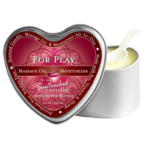 Earthly Body 3-in-1 Suntouched Massage Candle with Hemp & Soy Heart Shaped, For Play, 4.7 oz, Earthly Body