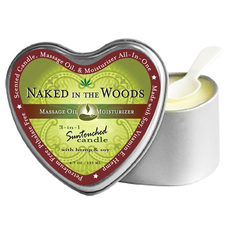 Earthly Body 3-in-1 Suntouched Massage Candle with Hemp & Soy Heart Shaped, Naked in the Woods, 4.7 oz, Earthly Body