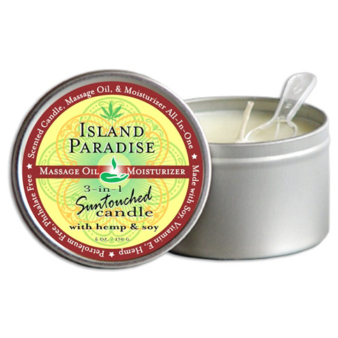 Earthly Body 3-in-1 Suntouched Massage Candle with Hemp & Soy, Island Paradise, 6 oz, Earthly Body