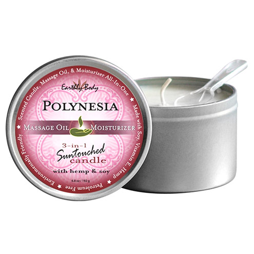 Earthly Body 3-in-1 Suntouched Massage Candle with Hemp & Soy, Polynesia, 6.8 oz, Earthly Body