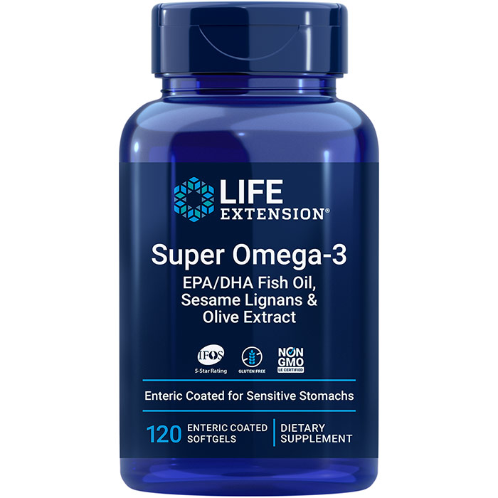 Life Extension Super Omega-3 EPA/DHA with Sesame Lignans & Olive Fruit Extract, 120 Softgels, Life Extension