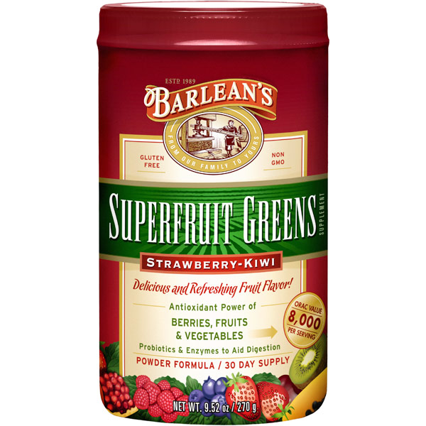 unknown Superfruit Greens Powder, Strawberry-Kiwi, 9.52 oz, Barlean's Organic Oils