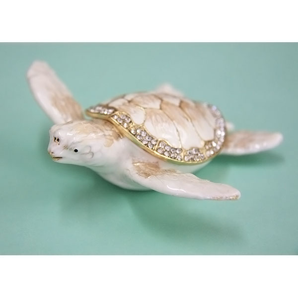 Jewelry Gift Box Swimming White Turtle Gilt Jewelry Gift Box with Fine Crystals
