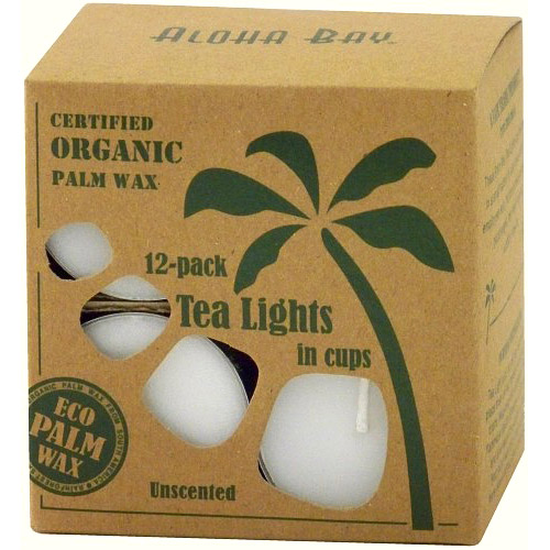Aloha Bay Eco Palm Wax Tea Lights in Cups, Unscented, White, 12 Candles, Aloha Bay