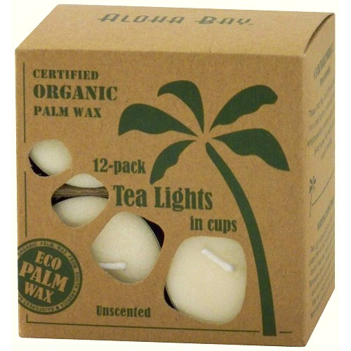 Aloha Bay Eco Palm Wax Tea Lights in Cups, Unscented, Cream, 12 Candles, Aloha Bay