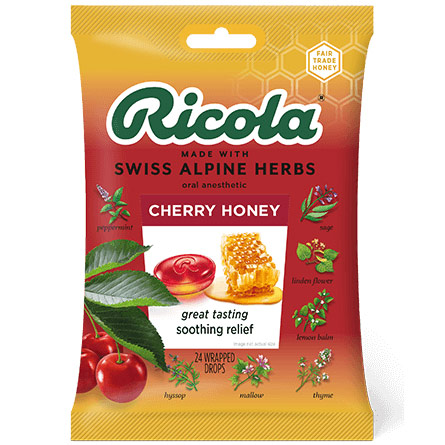 Ricola Herb Throat Drops, Cherry Honey, 24 Drops, Ricola