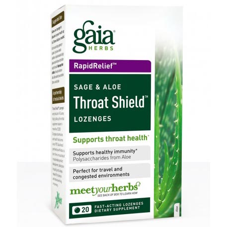 Gaia Herbs Throat Shield Lozenges, Sage and Aloe, 20 Lozenges, Gaia Herbs