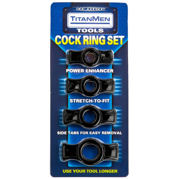 Doc Johnson TitanMen Cock Ring Set - Black, Doc Johnson