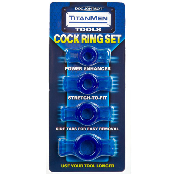 Doc Johnson TitanMen Cock Ring Set - Blue, Doc Johnson