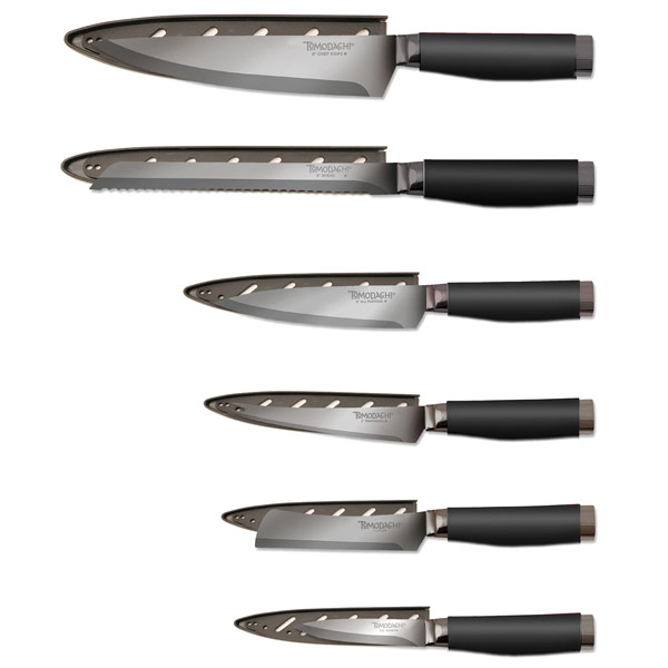 Hampton Forge Tomodachi Titanium Cutlery Set, Assorted Colors, 6 Knives + Blade Guards, Hampton Forge
